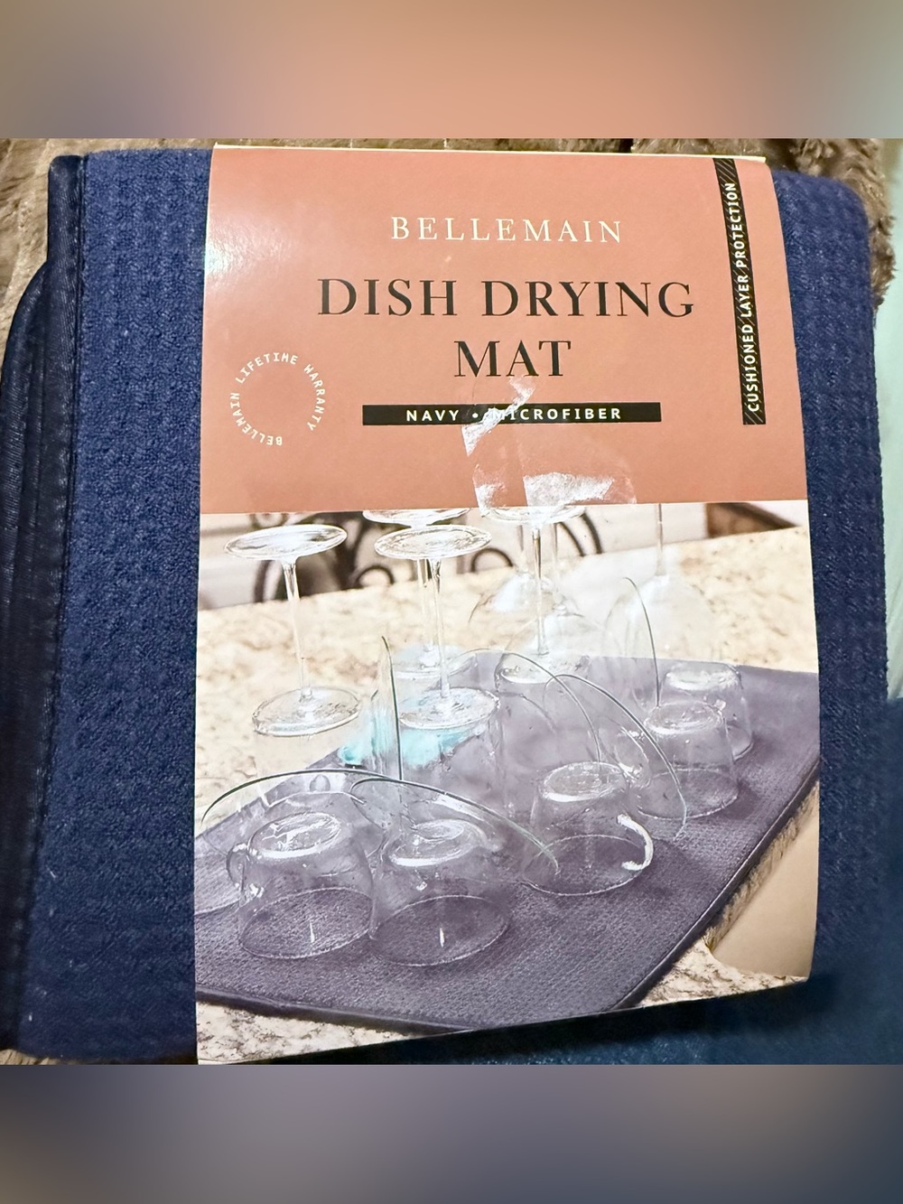 Bellemain Dish Drying Mat in Navy Microfiber Cushioned Layer 17 by 24 Inches